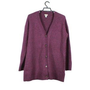 LL Bean Essential Sweater Cocoon Cardigan Cotton Blend Wine Heather Large